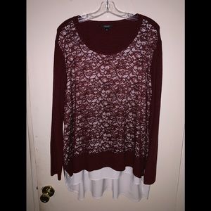 Simply Vera mock layer crew neck sweater 2X